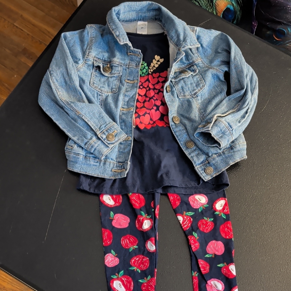 Carter's Blue Denim Jacket with Children's Place Heart and Apple Outfit